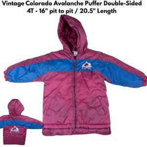 Vintage Kids Colorado Avalanche Puffer Jacket 4T NHL Hooded Winter Coat Burgundy